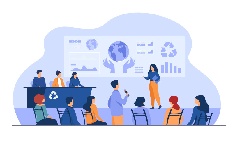  Ecological press conference member speaking on stage